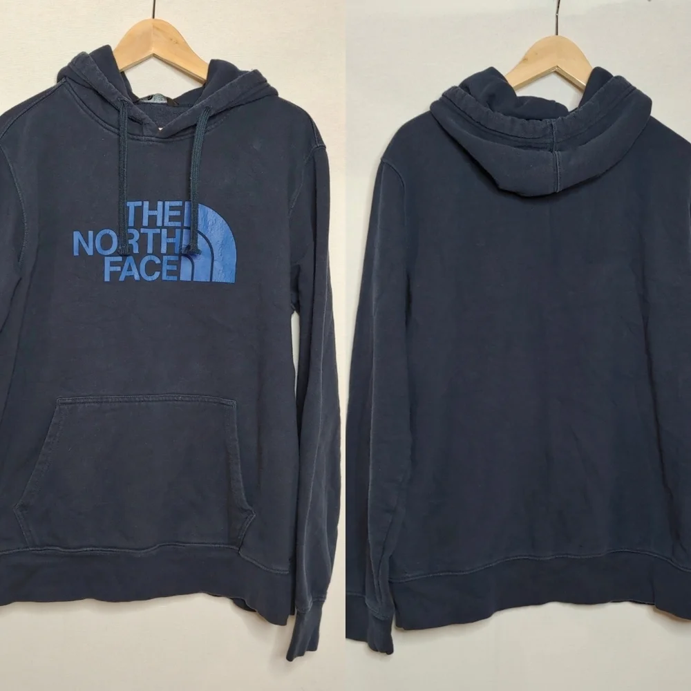 The North‎ Face Dark Blue Hoodie Pullover Sweatshirt Cotton Blend Large L